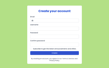 Create an Account Form template image