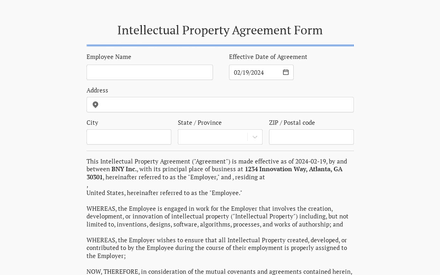 Formulario de acuerdo de propiedad intelectual template image