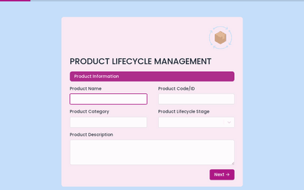 Formulario de gestión del ciclo de vida del producto template image
