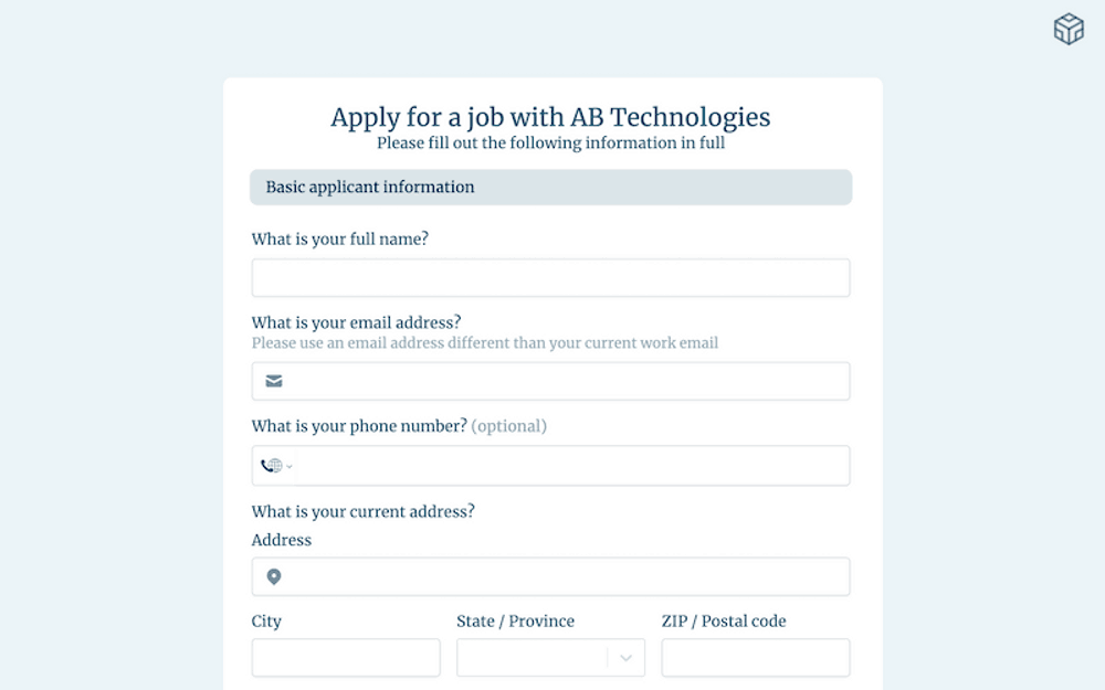 Job Application template preview