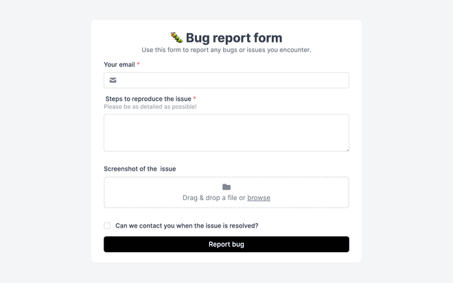 Bug report form template image