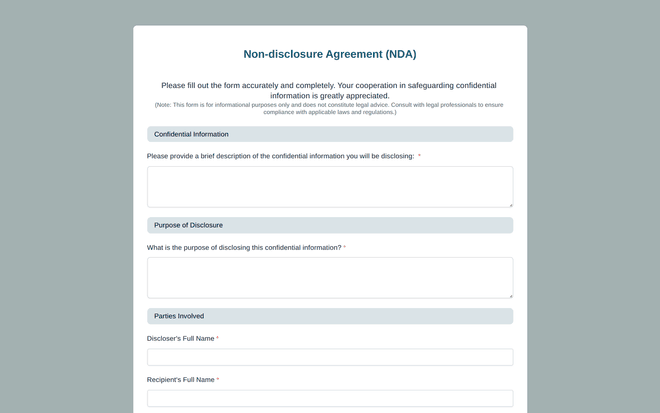 Non-disclosure Agreement (NDA) Form template image