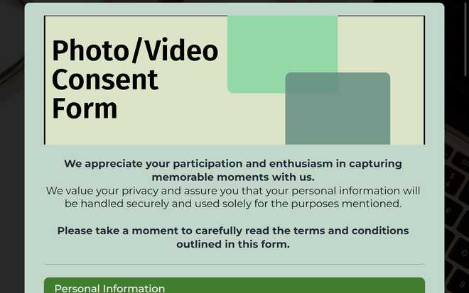 Photo/Video release consent form template image