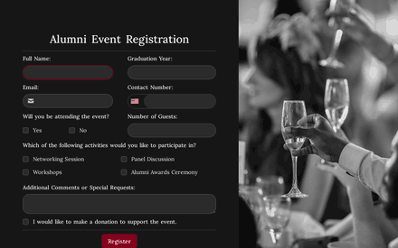 Alumni Event Registration Form template image