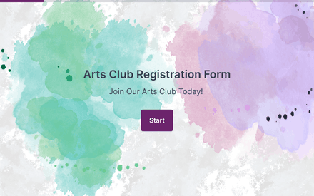 Arts Club Registration Form template image