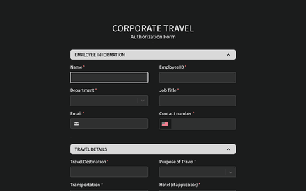 Formulario de autorización de viaje corporativo template image