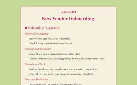 New Vendor Onboarding Checklist template image