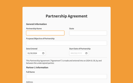 Partnership Agreement Form template image