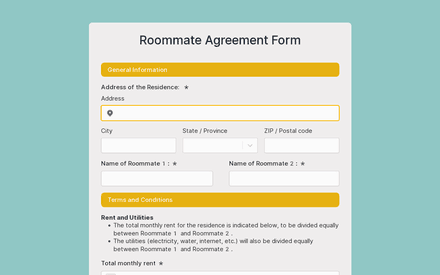Roommate Agreement Form template image