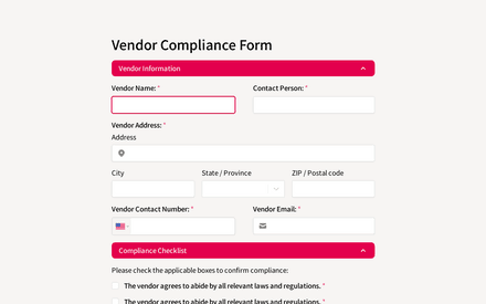 Vendor Compliance Form template image