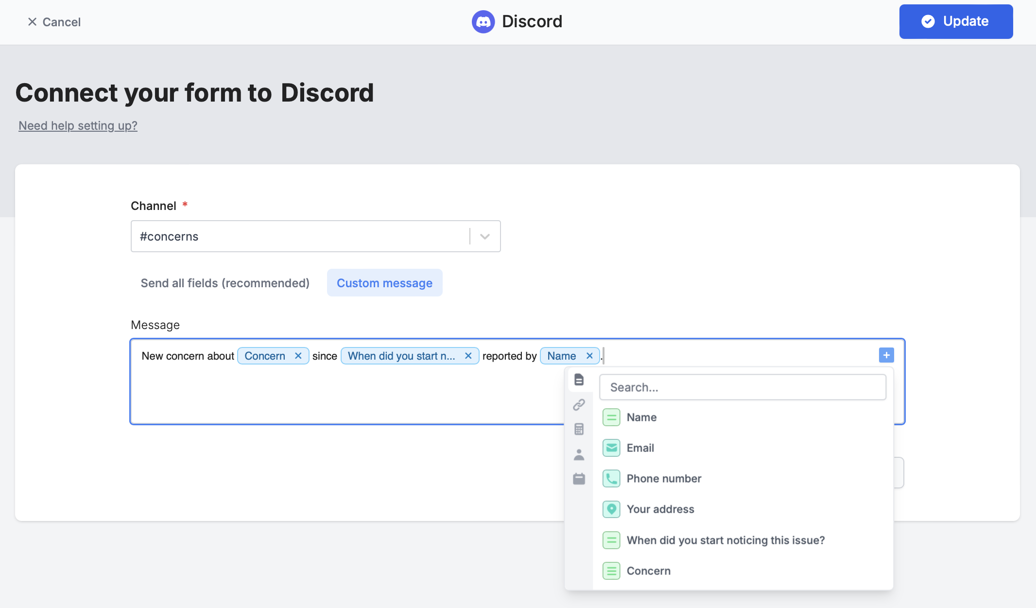 Send messages to Discord channels - Fillout Help Center