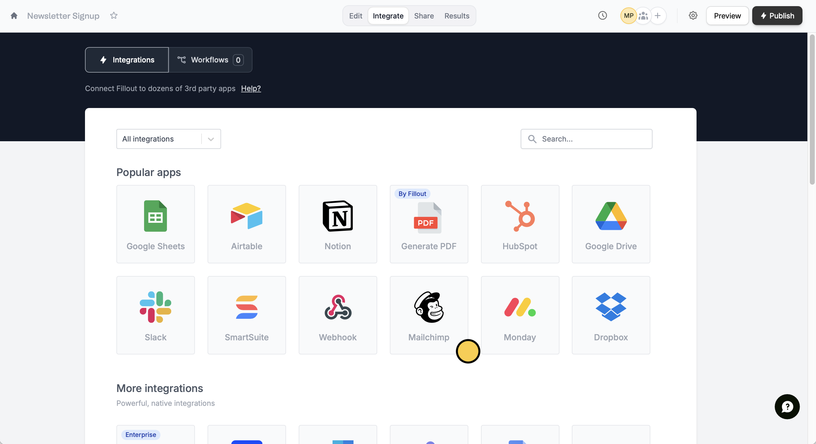 Connect your form to Mailchimp - Fillout Help Center